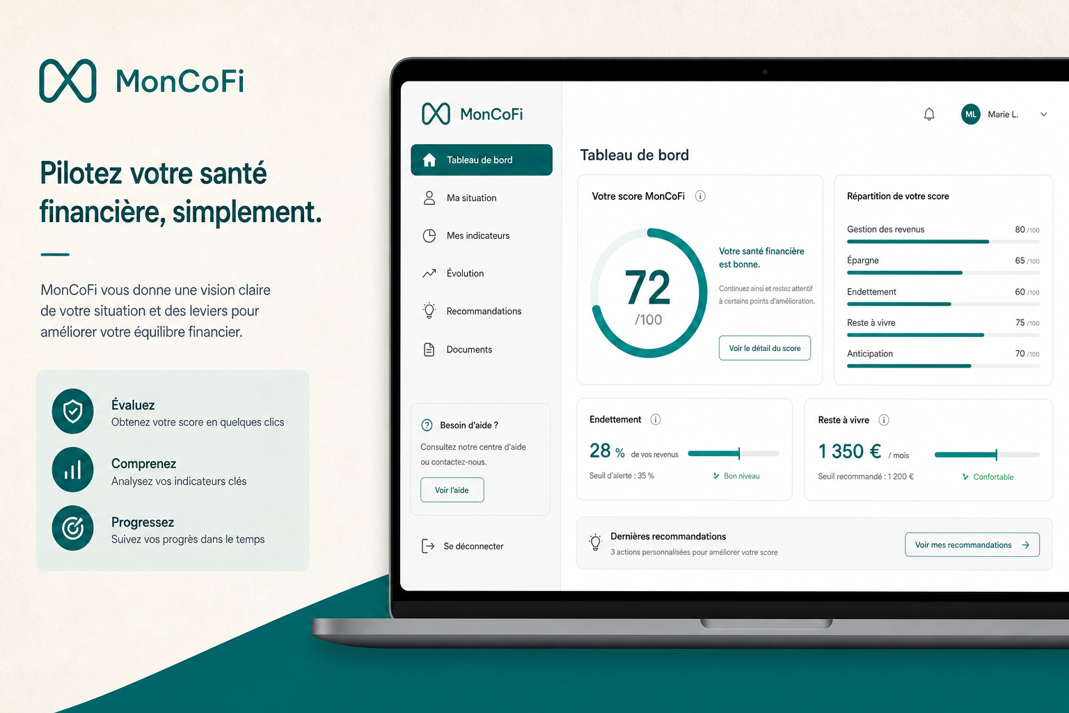 Diagnostic chiffré — Score, endettement, reste à vivre — expliqués simplement